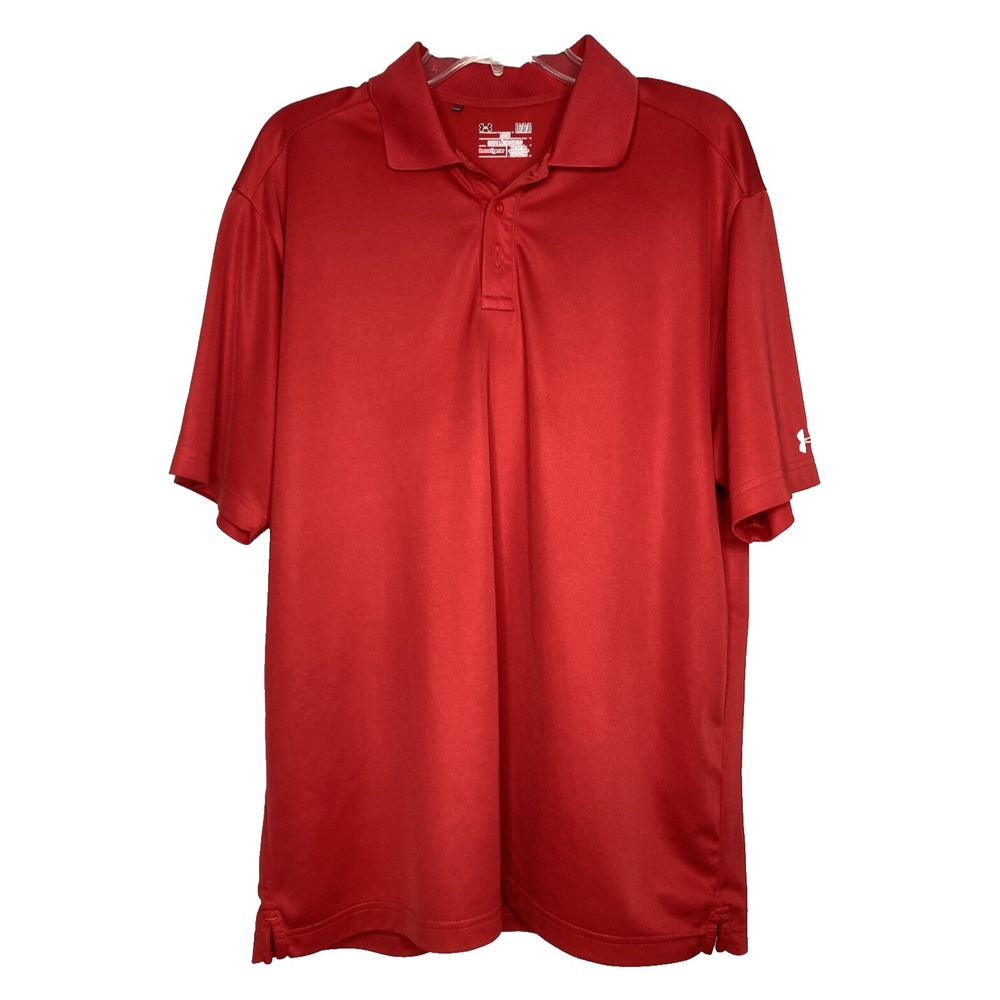UNDER ARMOUR Shirt Mens Large Loose Polo Heat Gear Red Short Sleeve CSO Branded*